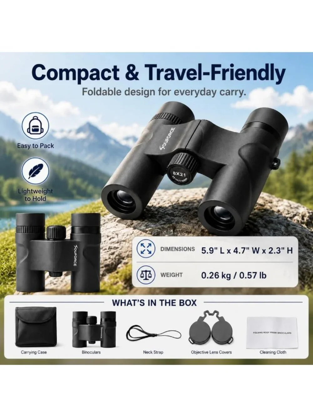 High-Powered 8x21 Compact Binoculars for Adults, BAK4 Prism, Lightweight